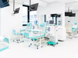 Dialyzační středisko Olomouc, záběr na lůžka